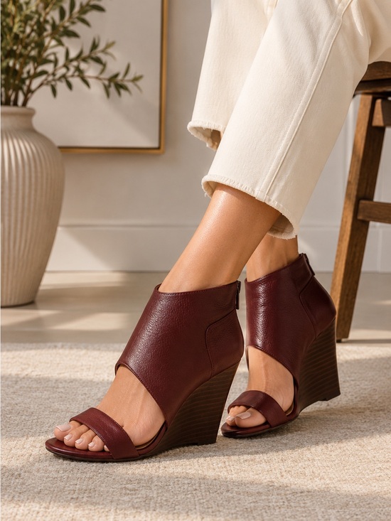 Sole Society Shoes - Sole Society Burgundy Leather Wedge Sandals Size 7